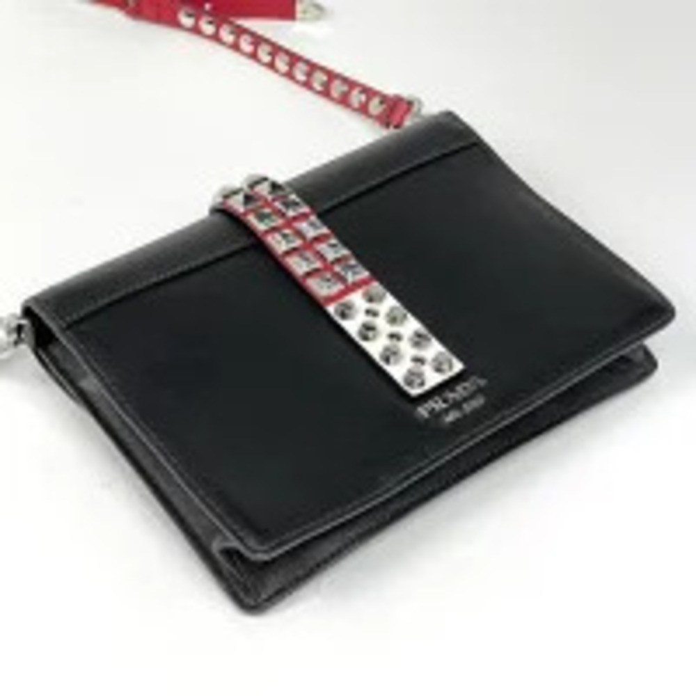 Prada Leather Black Studded Bag Electra Nero Shoulder Black
